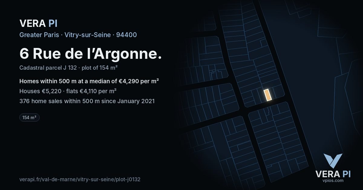 6 Rue de l’Argonne, Vitry-sur-Seine at night – the plot lit, the parcels around coloured by the prices near them