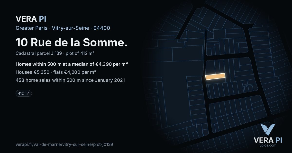 10 Rue de la Somme, Vitry-sur-Seine at night – the plot lit, the parcels around coloured by the prices near them