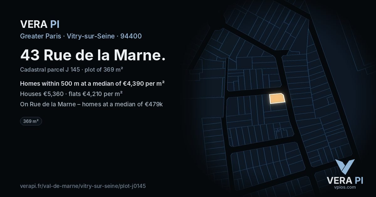 43 Rue de la Marne, Vitry-sur-Seine at night – the plot lit, the parcels around coloured by the prices near them