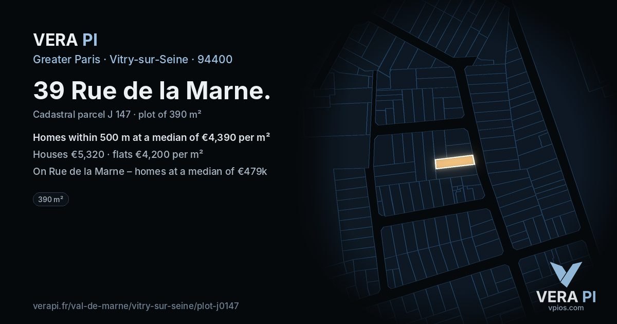 39 Rue de la Marne, Vitry-sur-Seine at night – the plot lit, the parcels around coloured by the prices near them