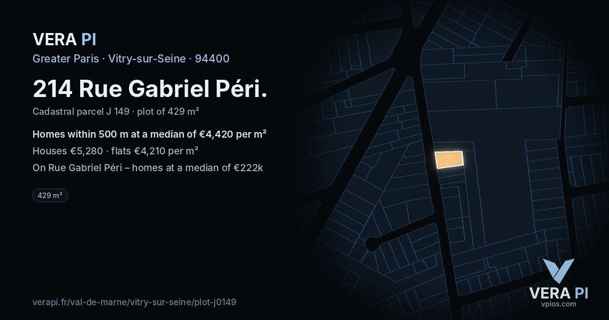 214 Rue Gabriel Péri, Vitry-sur-Seine at night – the plot lit, the parcels around coloured by the prices near them