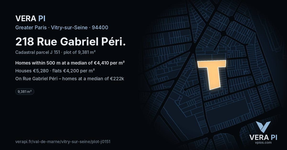 218 Rue Gabriel Péri, Vitry-sur-Seine at night – the plot lit, the parcels around coloured by the prices near them