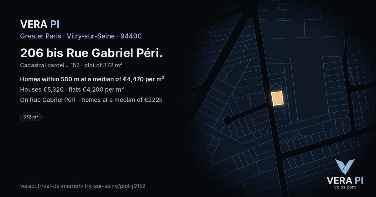 206 bis Rue Gabriel Péri, Vitry-sur-Seine at night – the plot lit, the parcels around coloured by the prices near them