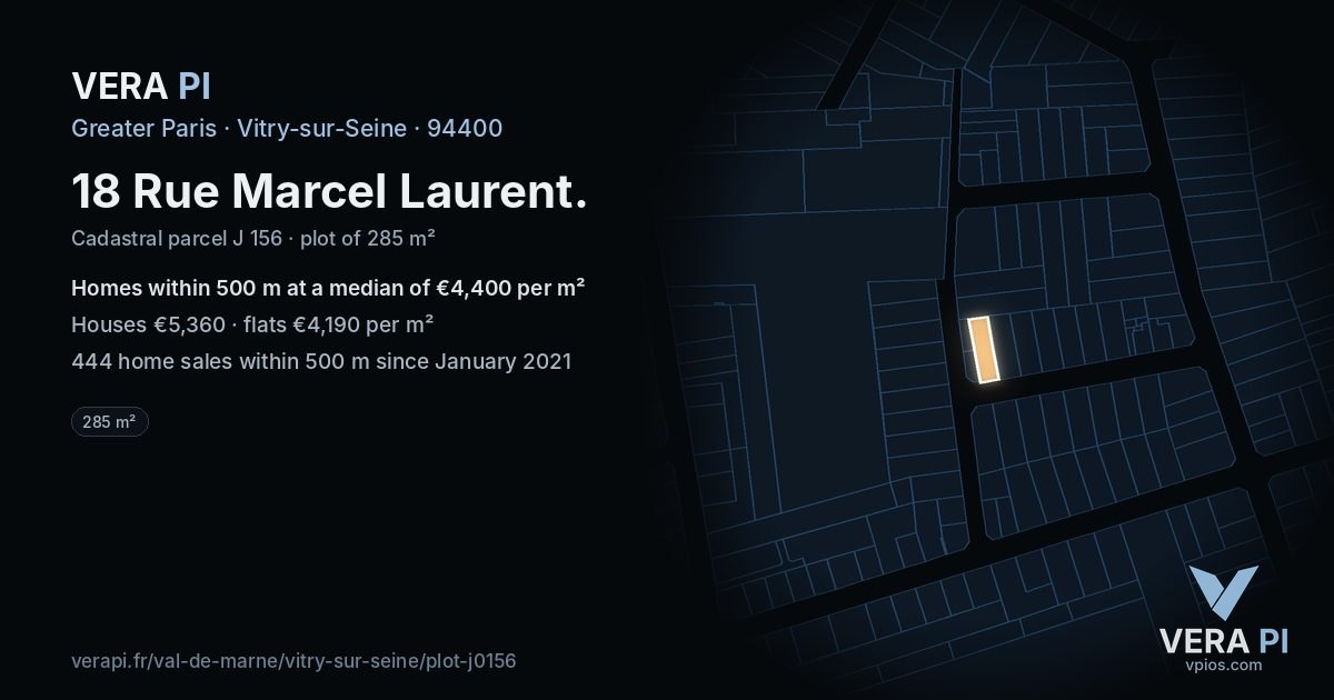 18 Rue Marcel Laurent, Vitry-sur-Seine at night – the plot lit, the parcels around coloured by the prices near them