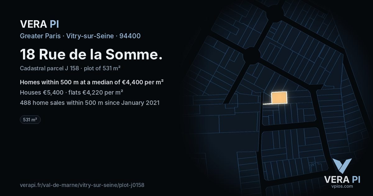 18 Rue de la Somme, Vitry-sur-Seine at night – the plot lit, the parcels around coloured by the prices near them