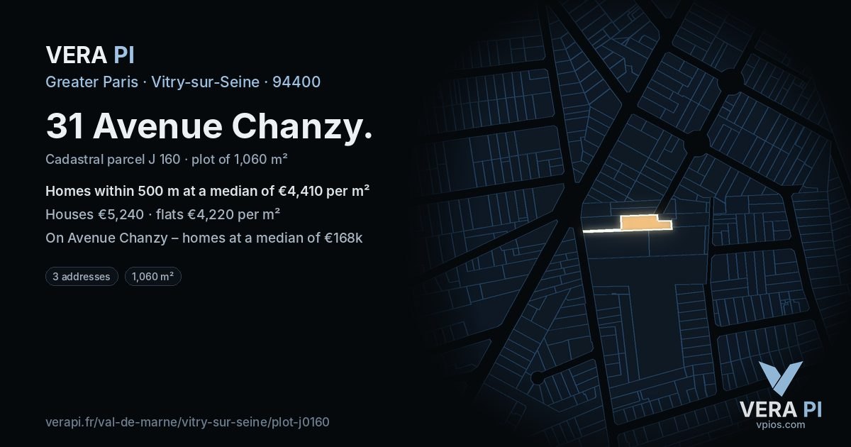 31 Avenue Chanzy, Vitry-sur-Seine at night – the plot lit, the parcels around coloured by the prices near them
