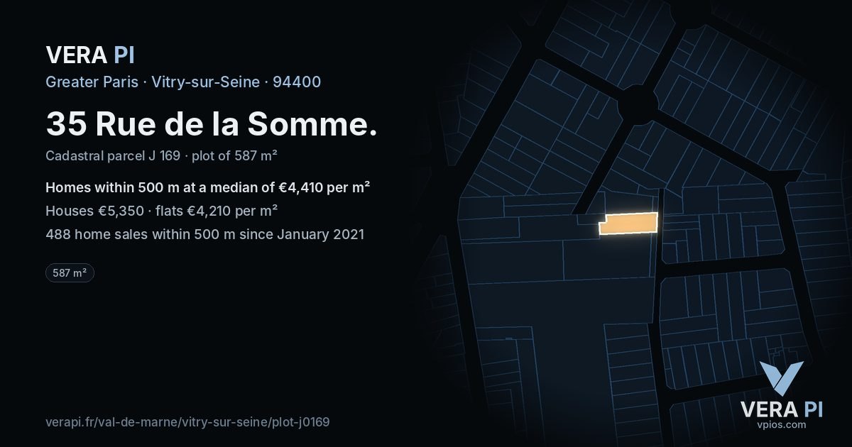35 Rue de la Somme, Vitry-sur-Seine at night – the plot lit, the parcels around coloured by the prices near them