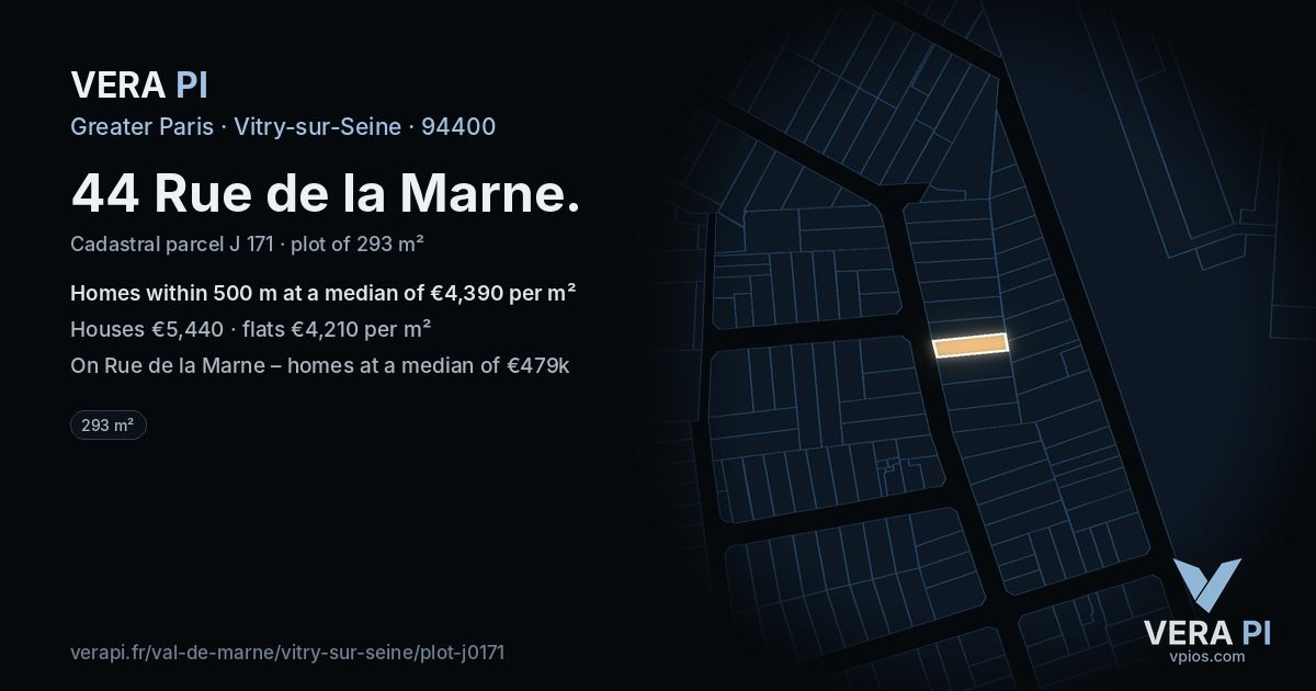 44 Rue de la Marne, Vitry-sur-Seine at night – the plot lit, the parcels around coloured by the prices near them