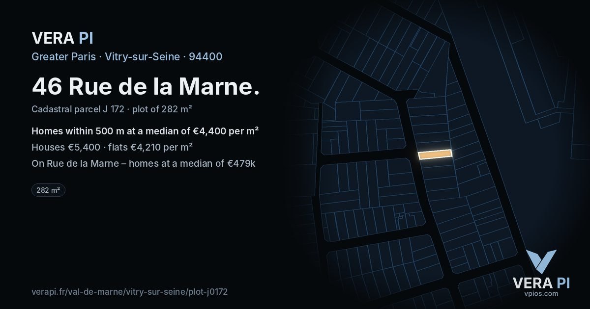 46 Rue de la Marne, Vitry-sur-Seine at night – the plot lit, the parcels around coloured by the prices near them