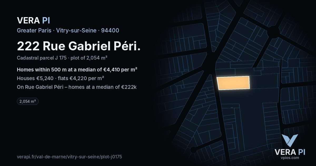 222 Rue Gabriel Péri, Vitry-sur-Seine at night – the plot lit, the parcels around coloured by the prices near them