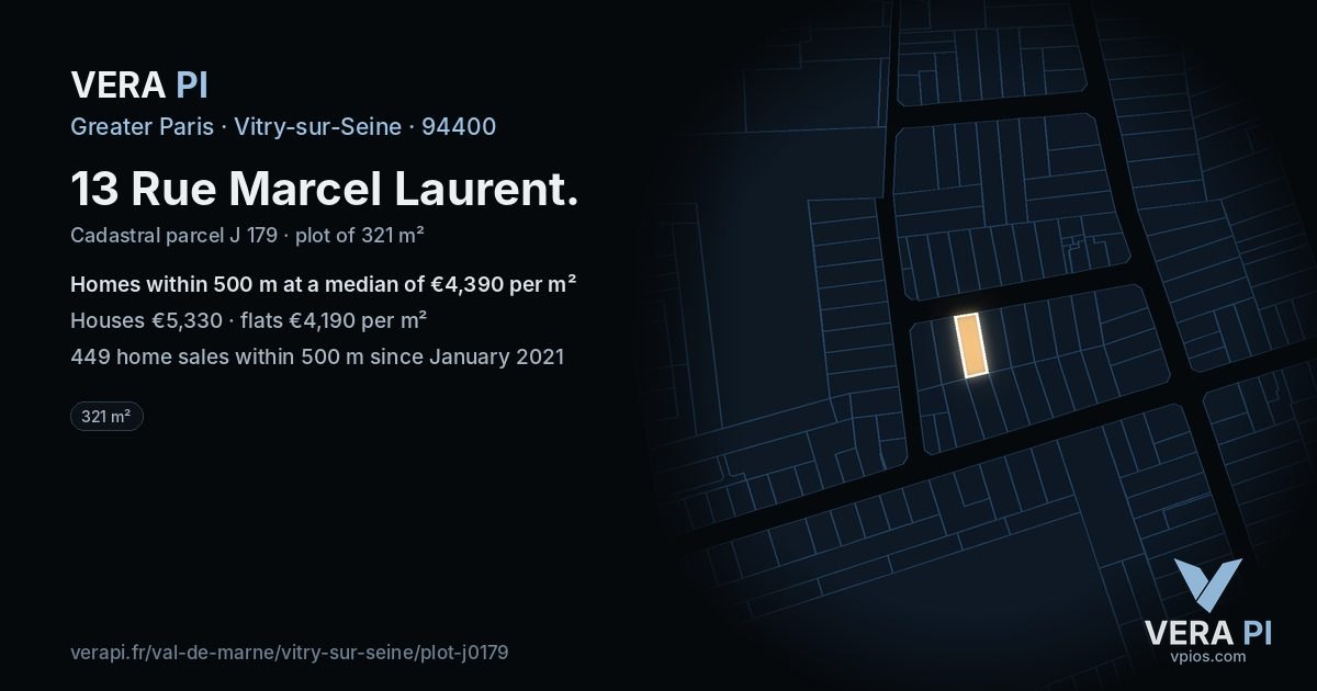 13 Rue Marcel Laurent, Vitry-sur-Seine at night – the plot lit, the parcels around coloured by the prices near them