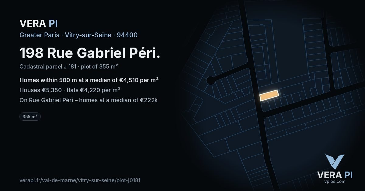 198 Rue Gabriel Péri, Vitry-sur-Seine at night – the plot lit, the parcels around coloured by the prices near them