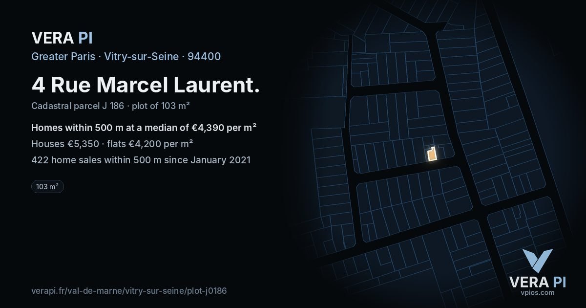 4 Rue Marcel Laurent, Vitry-sur-Seine at night – the plot lit, the parcels around coloured by the prices near them