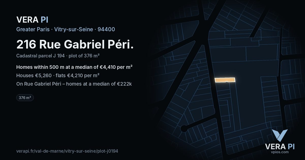 216 Rue Gabriel Péri, Vitry-sur-Seine at night – the plot lit, the parcels around coloured by the prices near them