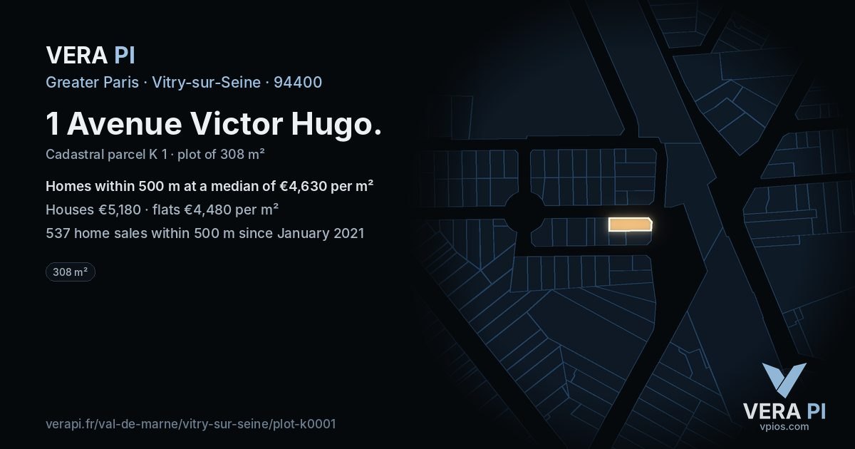 1 Avenue Victor Hugo, Vitry-sur-Seine at night – the plot lit, the parcels around coloured by the prices near them