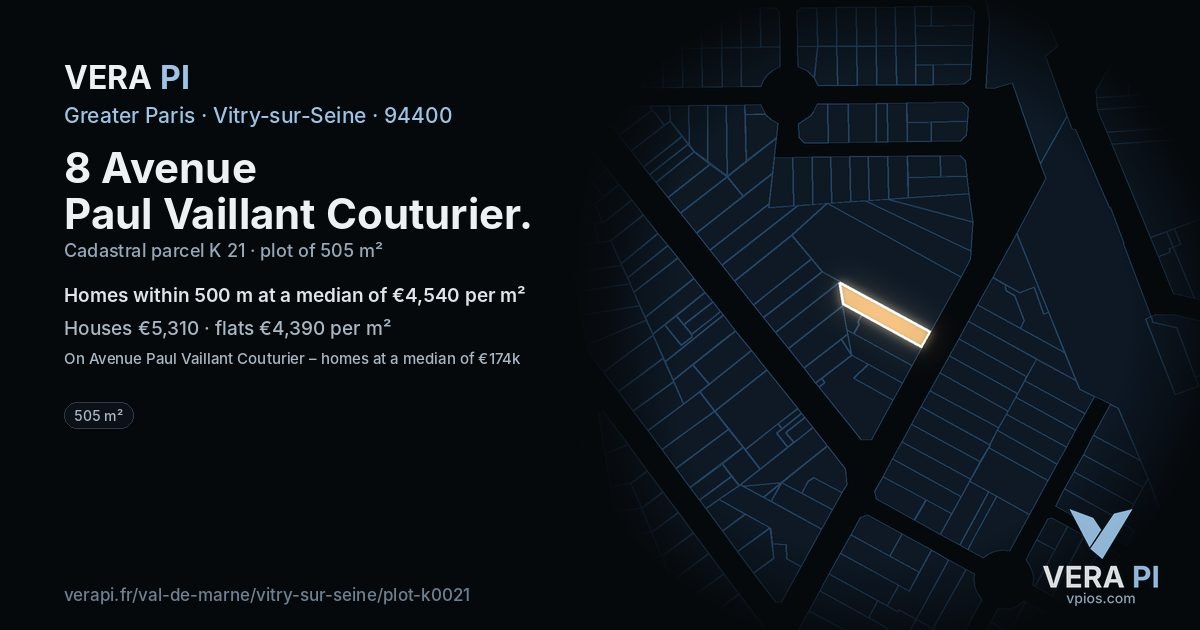 8 Avenue Paul Vaillant Couturier, Vitry-sur-Seine at night – the plot lit, the parcels around coloured by the prices near them