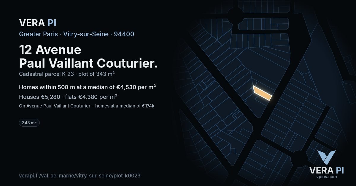 12 Avenue Paul Vaillant Couturier, Vitry-sur-Seine at night – the plot lit, the parcels around coloured by the prices near them
