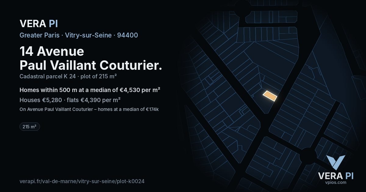 14 Avenue Paul Vaillant Couturier, Vitry-sur-Seine at night – the plot lit, the parcels around coloured by the prices near them