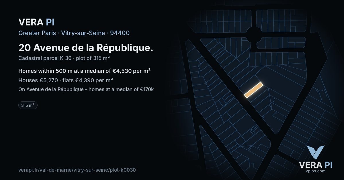 20 Avenue de la République, Vitry-sur-Seine at night – the plot lit, the parcels around coloured by the prices near them