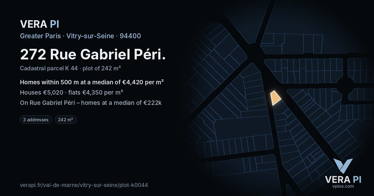 272 Rue Gabriel Péri, Vitry-sur-Seine at night – the plot lit, the parcels around coloured by the prices near them