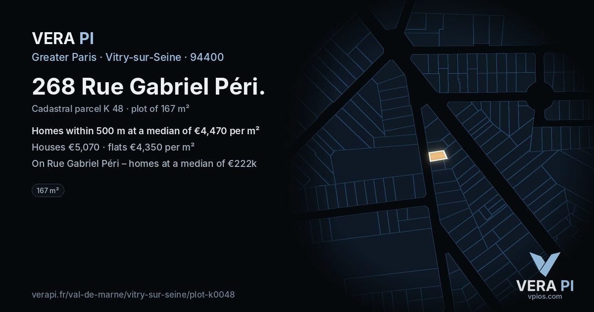 268 Rue Gabriel Péri, Vitry-sur-Seine at night – the plot lit, the parcels around coloured by the prices near them
