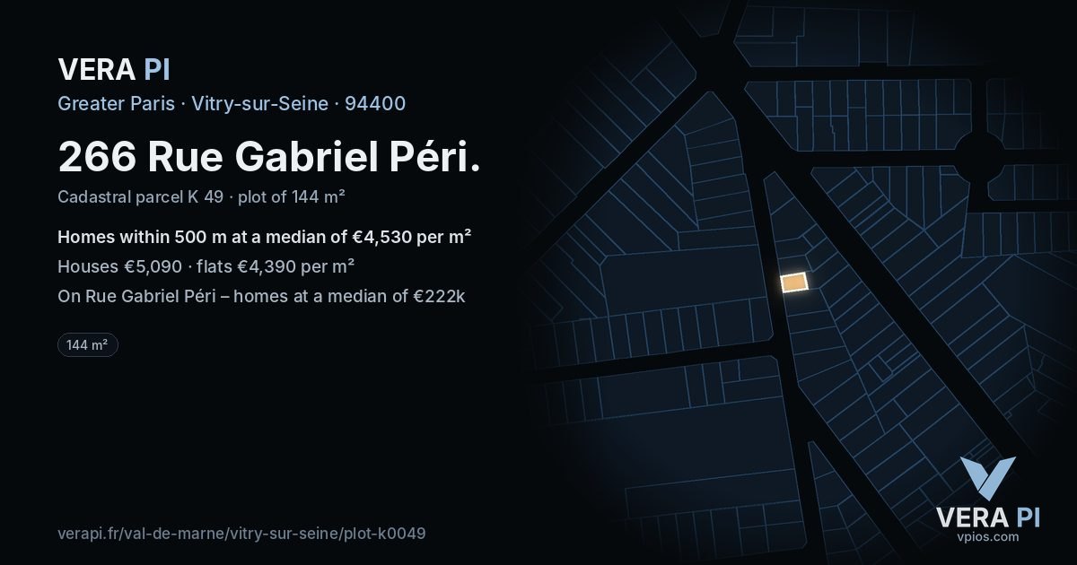 266 Rue Gabriel Péri, Vitry-sur-Seine at night – the plot lit, the parcels around coloured by the prices near them