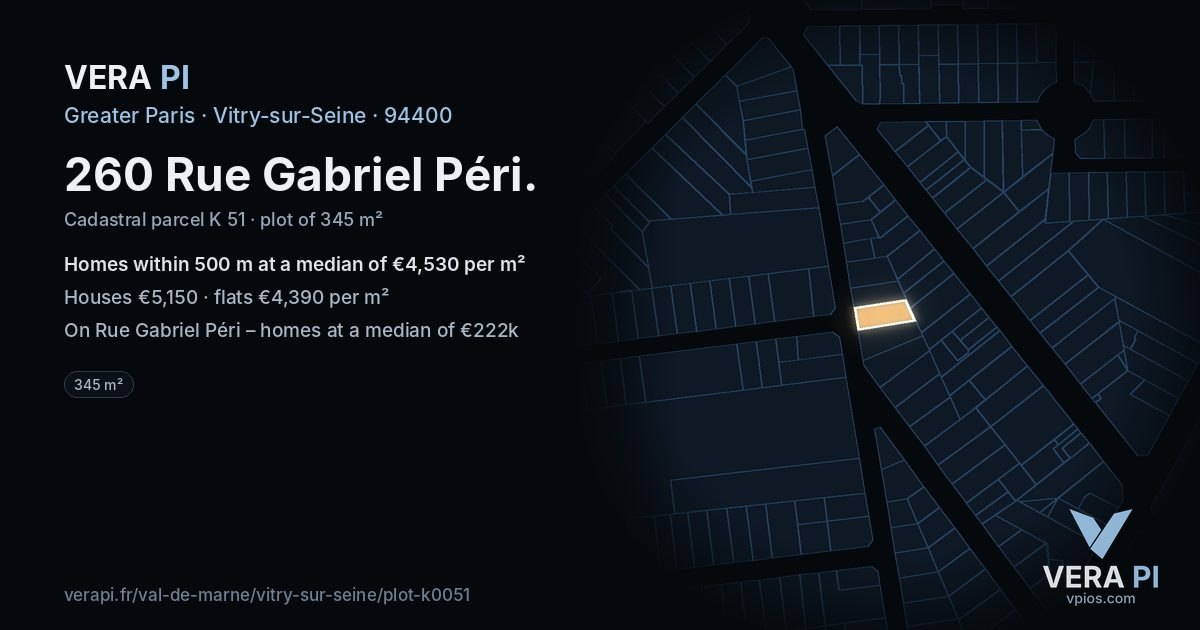 260 Rue Gabriel Péri, Vitry-sur-Seine at night – the plot lit, the parcels around coloured by the prices near them