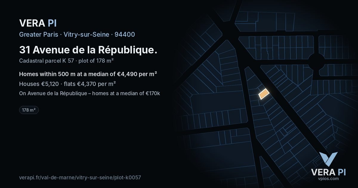 31 Avenue de la République, Vitry-sur-Seine at night – the plot lit, the parcels around coloured by the prices near them