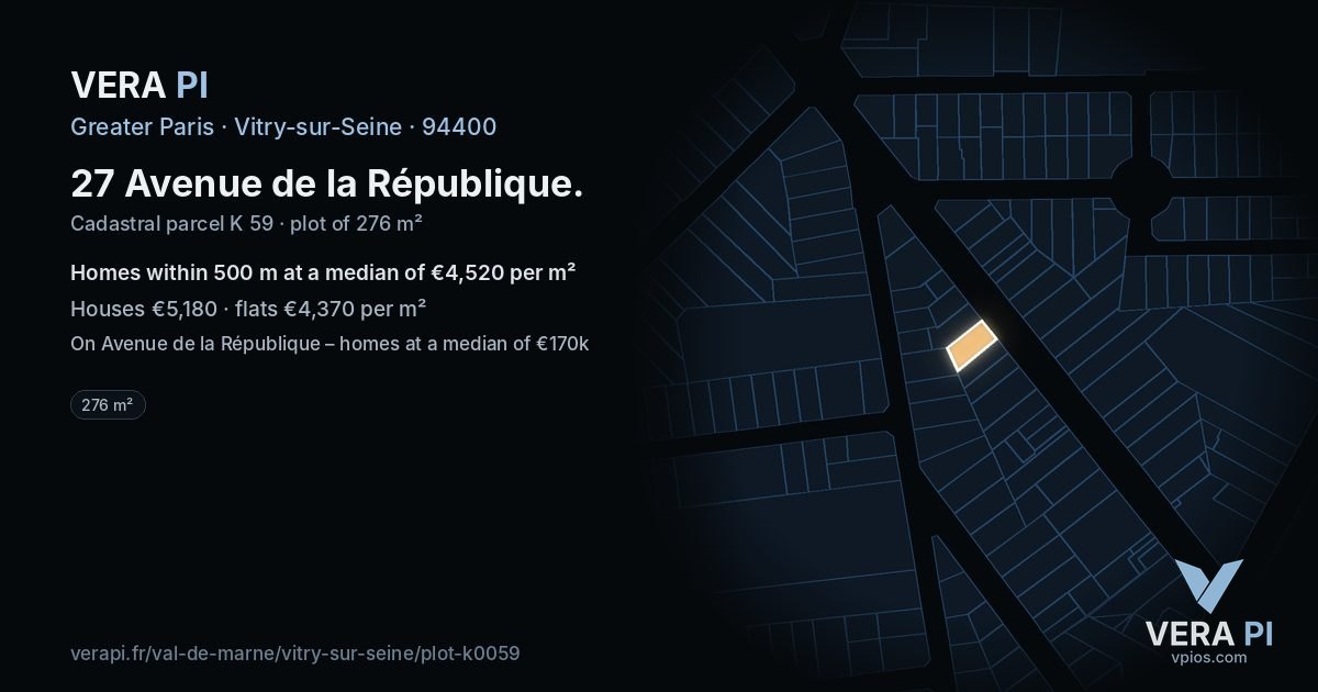 27 Avenue de la République, Vitry-sur-Seine at night – the plot lit, the parcels around coloured by the prices near them