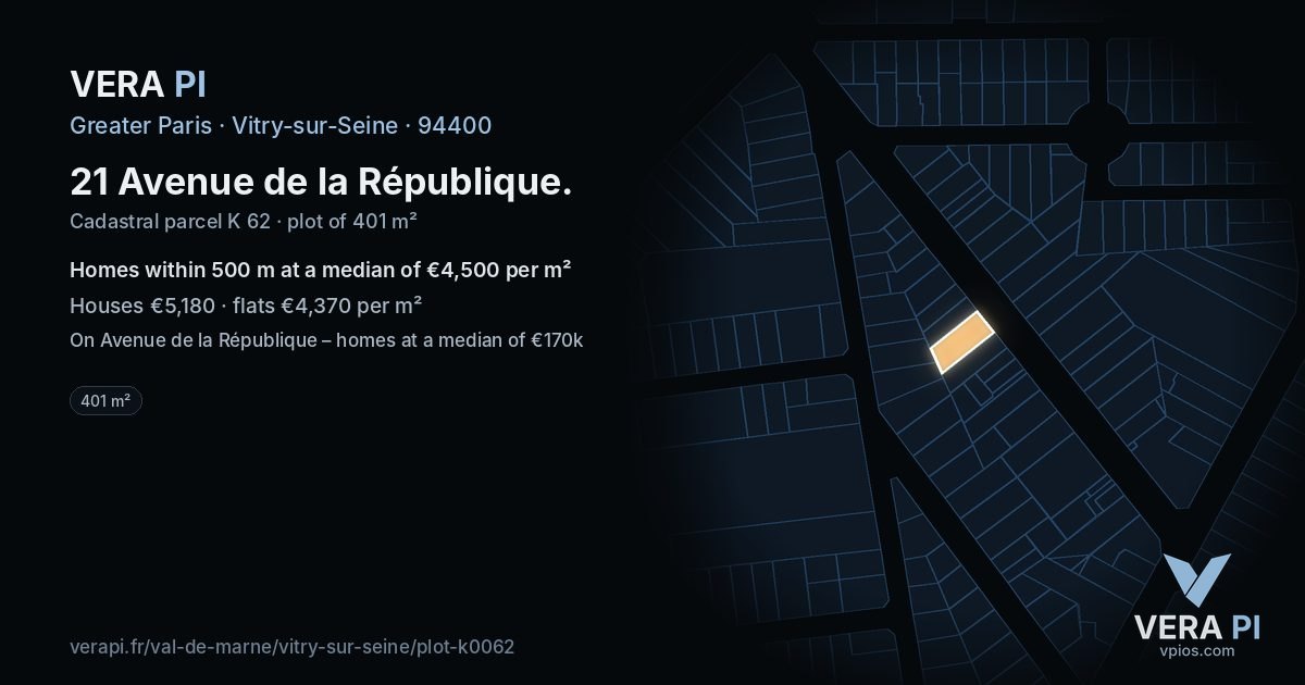 21 Avenue de la République, Vitry-sur-Seine at night – the plot lit, the parcels around coloured by the prices near them