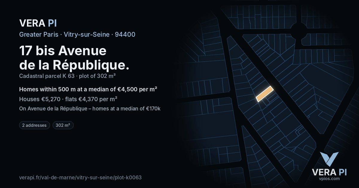 17 bis Avenue de la République, Vitry-sur-Seine at night – the plot lit, the parcels around coloured by the prices near them