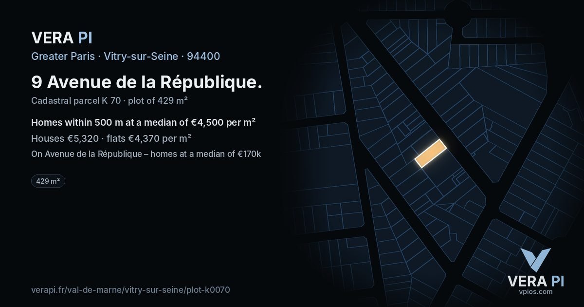 9 Avenue de la République, Vitry-sur-Seine at night – the plot lit, the parcels around coloured by the prices near them