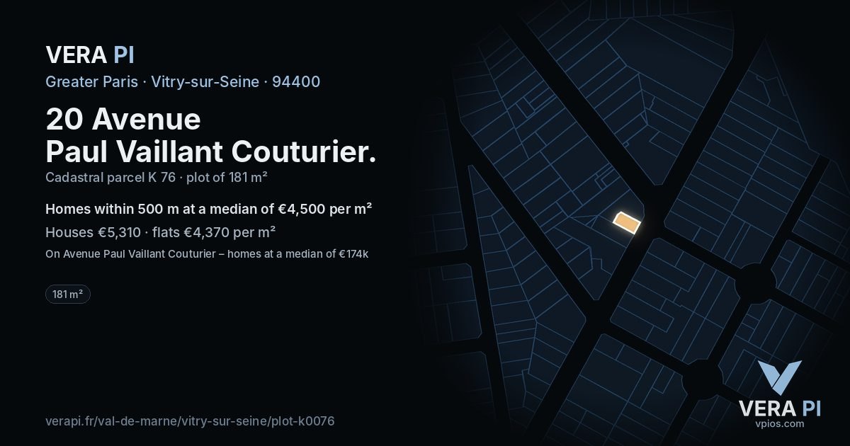 20 Avenue Paul Vaillant Couturier, Vitry-sur-Seine at night – the plot lit, the parcels around coloured by the prices near them