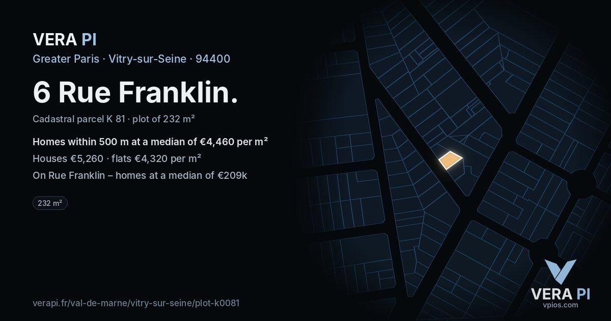 6 Rue Franklin, Vitry-sur-Seine at night – the plot lit, the parcels around coloured by the prices near them