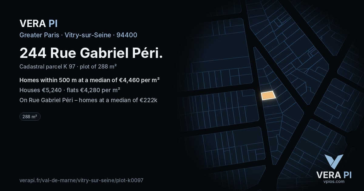 244 Rue Gabriel Péri, Vitry-sur-Seine at night – the plot lit, the parcels around coloured by the prices near them