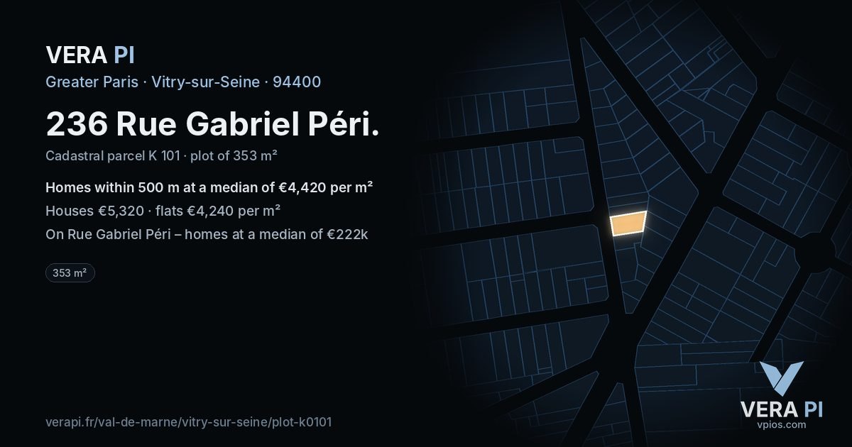 236 Rue Gabriel Péri, Vitry-sur-Seine at night – the plot lit, the parcels around coloured by the prices near them