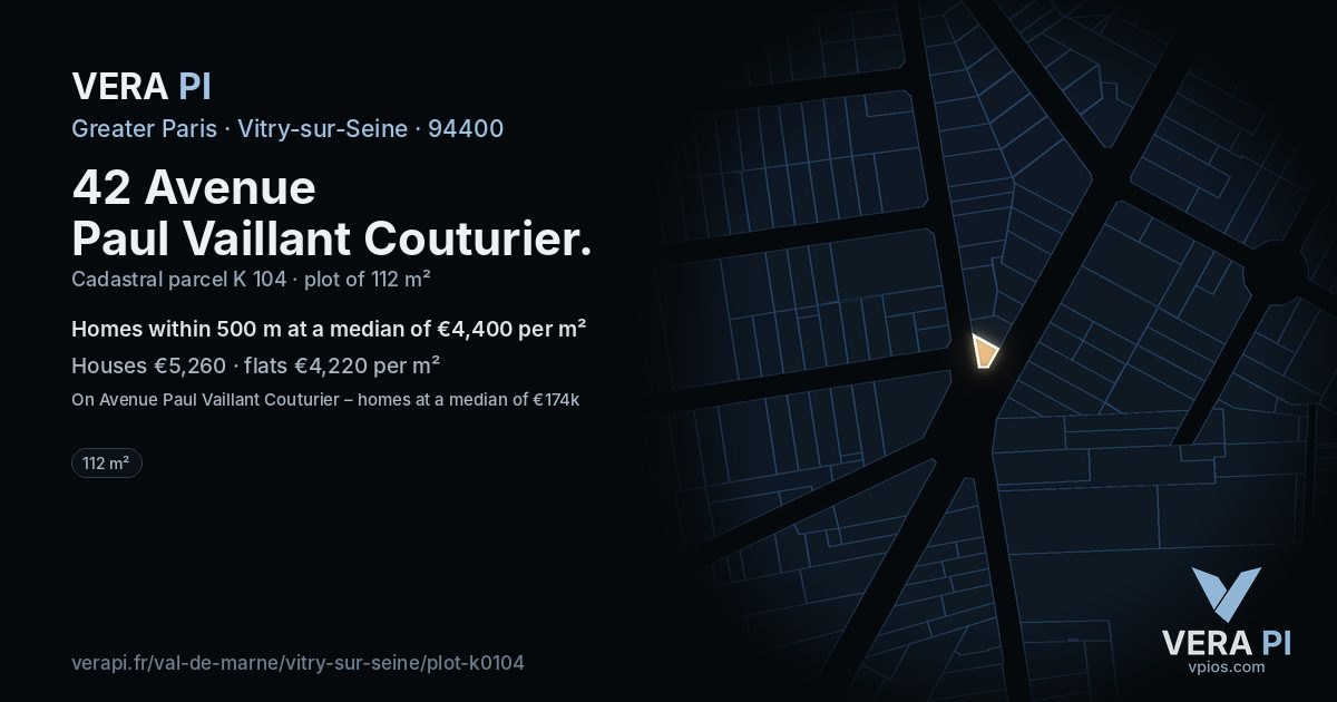 42 Avenue Paul Vaillant Couturier, Vitry-sur-Seine at night – the plot lit, the parcels around coloured by the prices near them