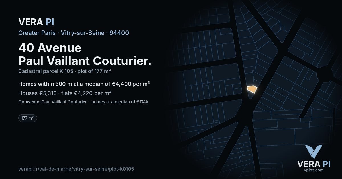 40 Avenue Paul Vaillant Couturier, Vitry-sur-Seine at night – the plot lit, the parcels around coloured by the prices near them