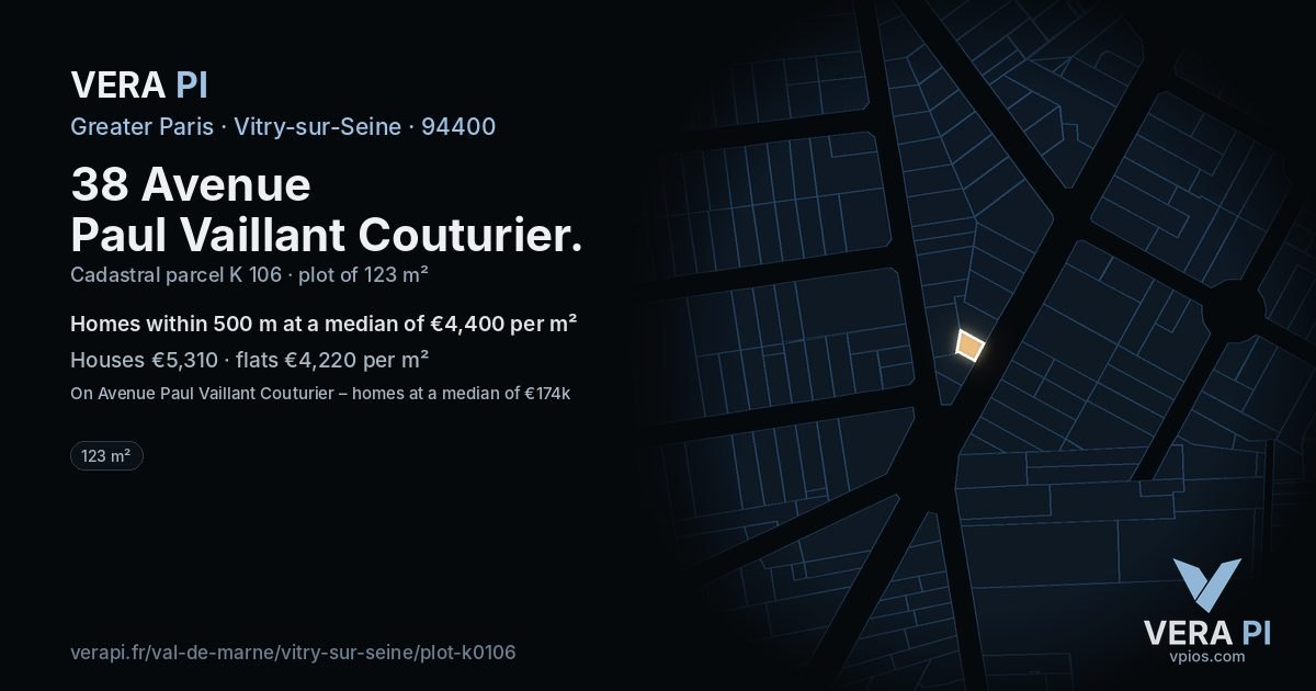 38 Avenue Paul Vaillant Couturier, Vitry-sur-Seine at night – the plot lit, the parcels around coloured by the prices near them