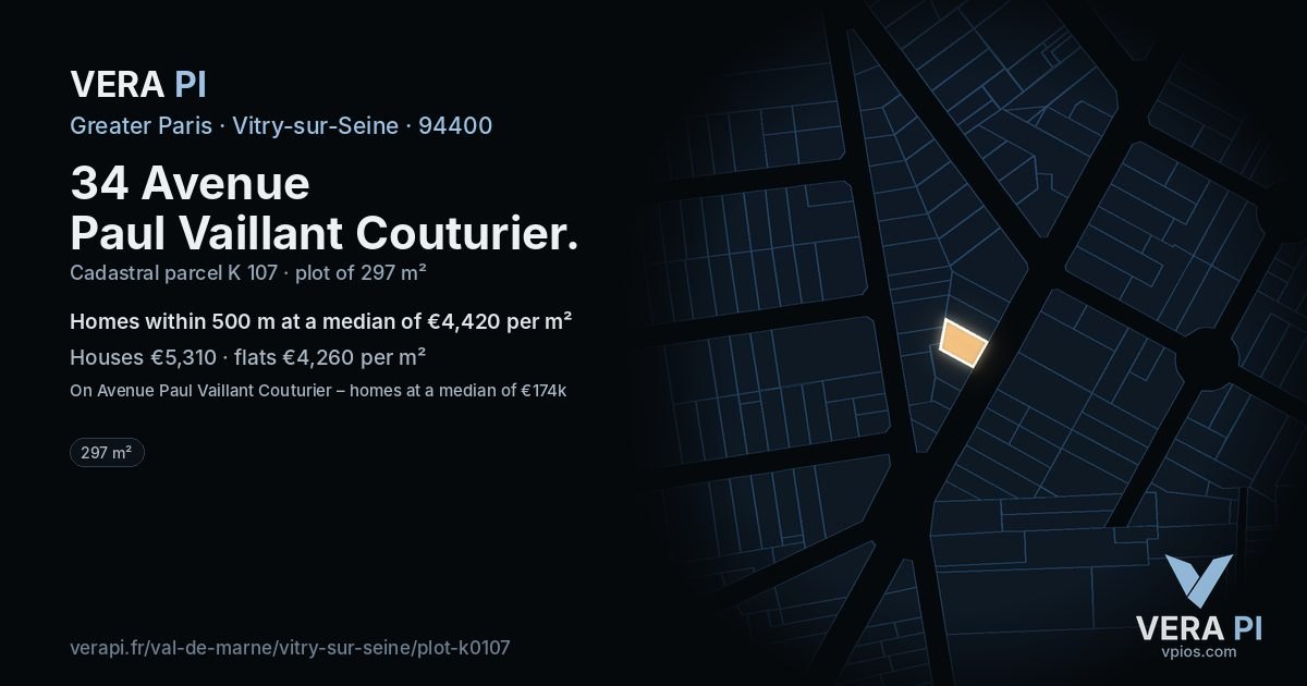 34 Avenue Paul Vaillant Couturier, Vitry-sur-Seine at night – the plot lit, the parcels around coloured by the prices near them