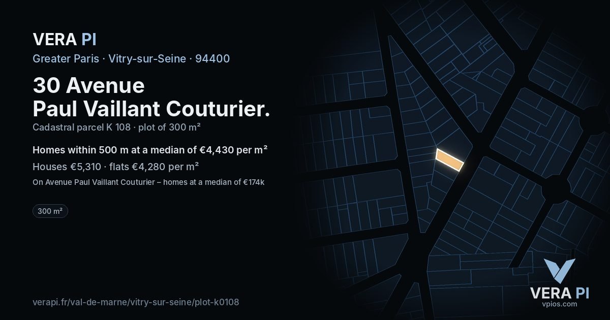 30 Avenue Paul Vaillant Couturier, Vitry-sur-Seine at night – the plot lit, the parcels around coloured by the prices near them
