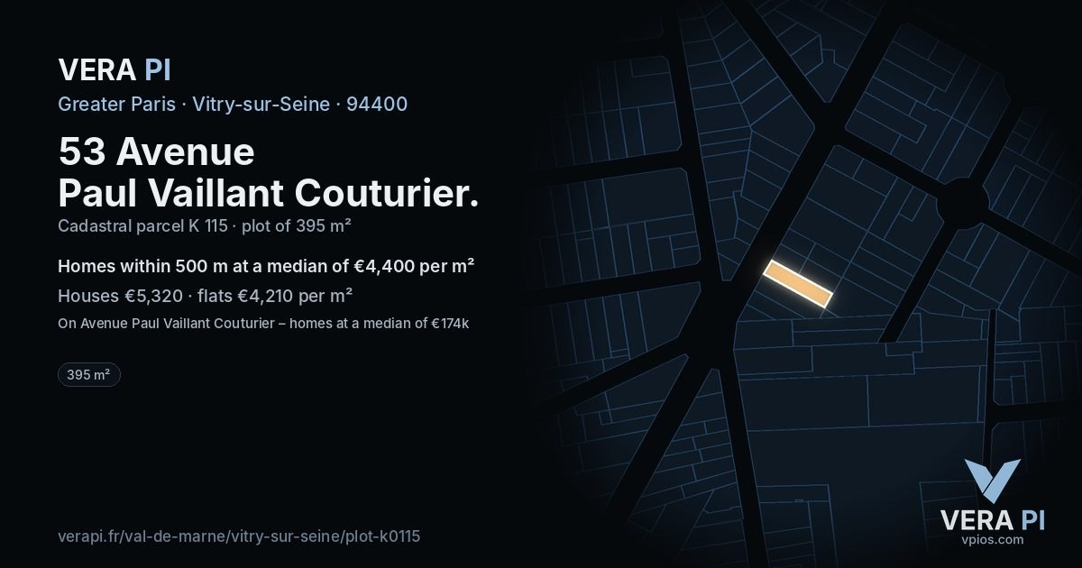 53 Avenue Paul Vaillant Couturier, Vitry-sur-Seine at night – the plot lit, the parcels around coloured by the prices near them