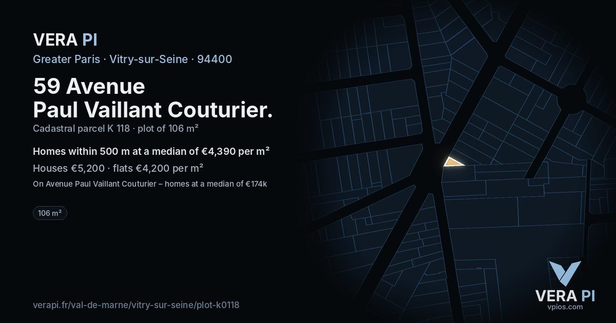 59 Avenue Paul Vaillant Couturier, Vitry-sur-Seine at night – the plot lit, the parcels around coloured by the prices near them