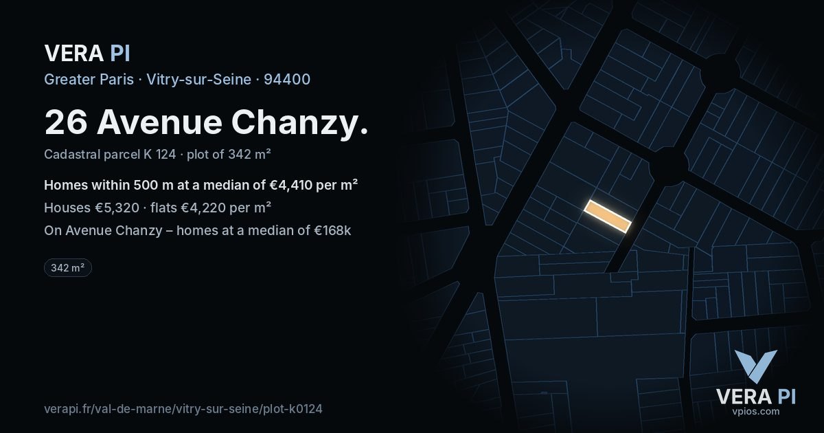 26 Avenue Chanzy, Vitry-sur-Seine at night – the plot lit, the parcels around coloured by the prices near them