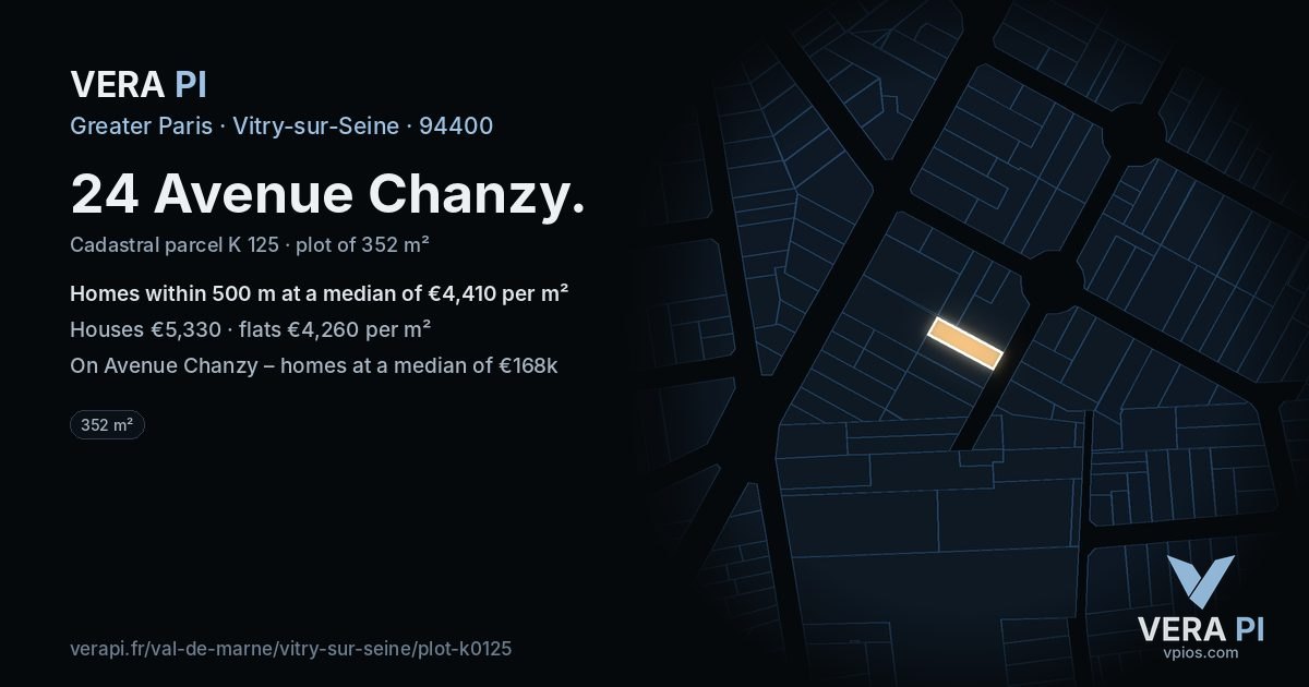 24 Avenue Chanzy, Vitry-sur-Seine at night – the plot lit, the parcels around coloured by the prices near them
