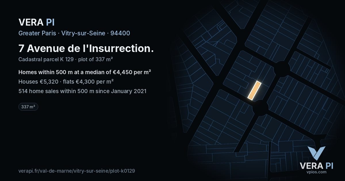 7 Avenue de l'Insurrection, Vitry-sur-Seine at night – the plot lit, the parcels around coloured by the prices near them