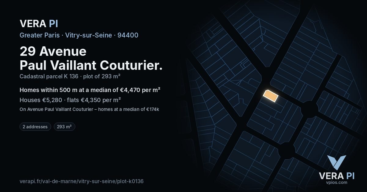 29 Avenue Paul Vaillant Couturier, Vitry-sur-Seine at night – the plot lit, the parcels around coloured by the prices near them