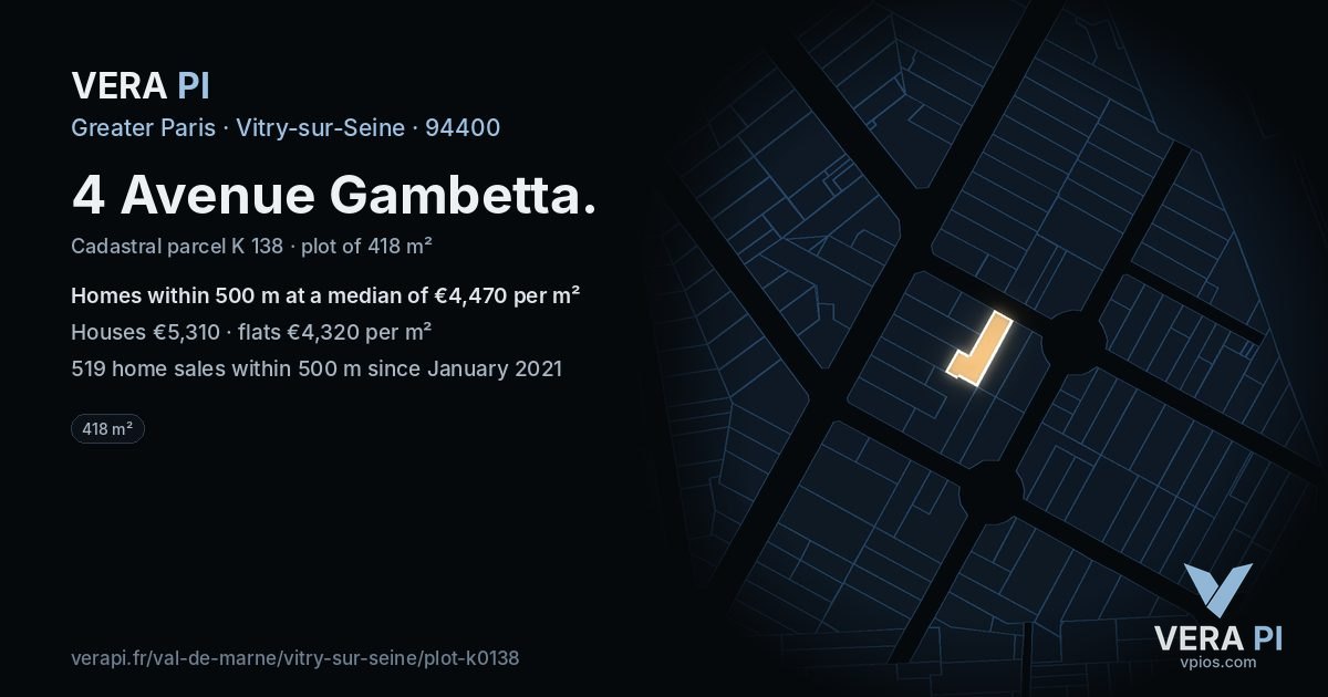 4 Avenue Gambetta, Vitry-sur-Seine at night – the plot lit, the parcels around coloured by the prices near them