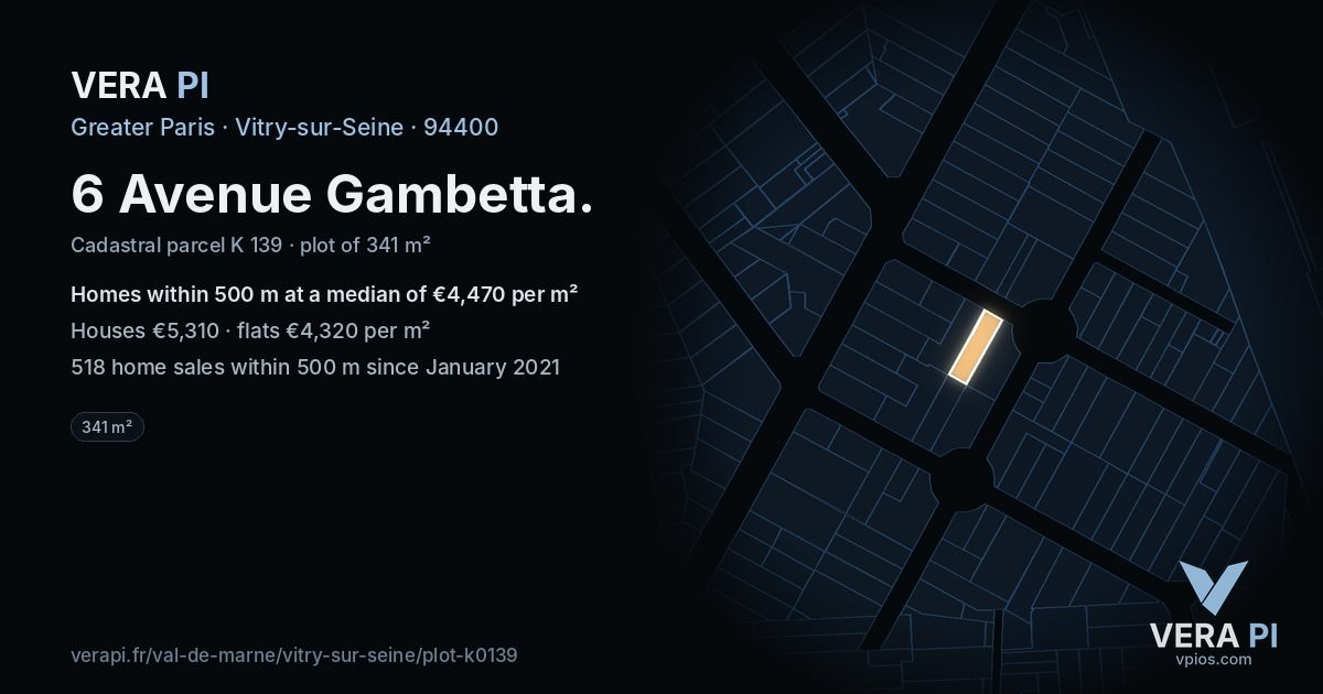 6 Avenue Gambetta, Vitry-sur-Seine at night – the plot lit, the parcels around coloured by the prices near them