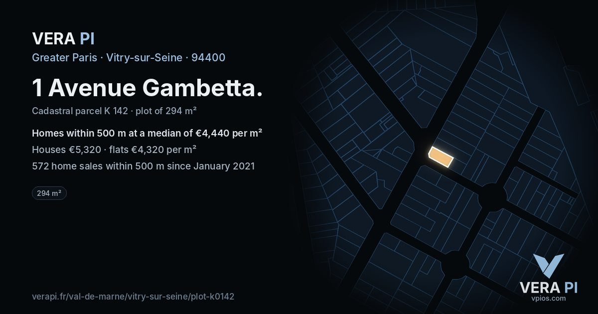 1 Avenue Gambetta, Vitry-sur-Seine at night – the plot lit, the parcels around coloured by the prices near them